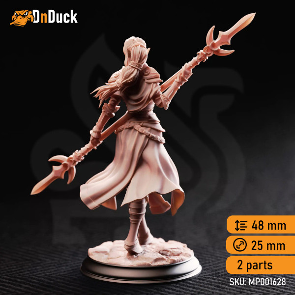 Buy 3d miniature Elf. Fighter / Paladin. Ninera Glynvari – Blade of the Crescent Moon. DnDuck Miniatures Store. 3D figures of characters, elves, monsters, bestiaries, landscape, dragons figures and accessories for role-playing games