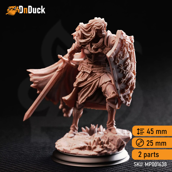 Buy 3d miniature Human. Fighter / Paladin. Lydia the Untarnished – Golden Griffin Sergeant. DnDuck Miniatures Store. 3D figures of characters, elves, monsters, bestiaries, landscape, dragons figures and accessories for role-playing games
