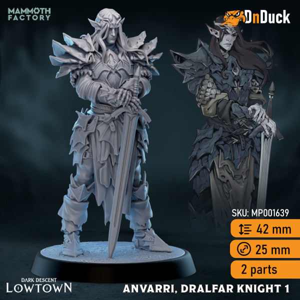 Купити 3d miniature Elf. Fighter/ Paladin. Anvarri, Dralfar Knight. Магазин DnDuck. 3D фігурки персонажів, ельфів, чудовиськ, бестіарій, ландшафтні фігурки та аксесуари для рольових ігор