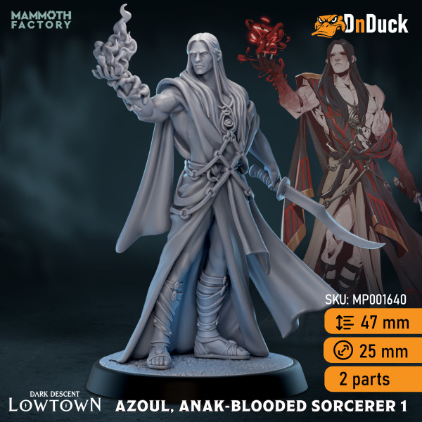 Купити 3d miniature Human. Warlock / Sorcerer. Azoul, Anak-Blooded Sorcerer. Магазин DnDuck. 3D фігурки персонажів, ельфів, чудовиськ, бестіарій, ландшафтні фігурки та аксесуари для рольових ігор