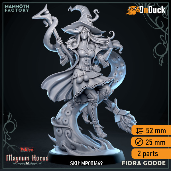 Buy 3d miniature Elf. Sorcerer / Warlock / Wizard. Fiora Goode. DnDuck Miniatures Store. 3D figures of characters, elves, monsters, bestiaries, landscape, dragons figures and accessories for role-playing games