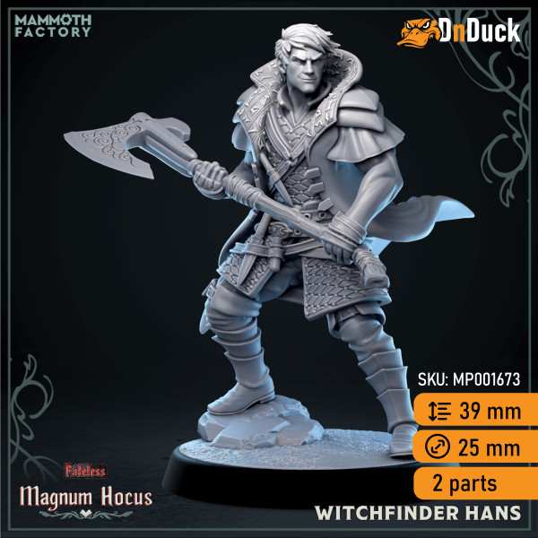 Buy 3d miniature Human. Fighter. Witchfinder Hans. DnDuck Miniatures Store. 3D figures of characters, elves, monsters, bestiaries, landscape, dragons figures and accessories for role-playing games