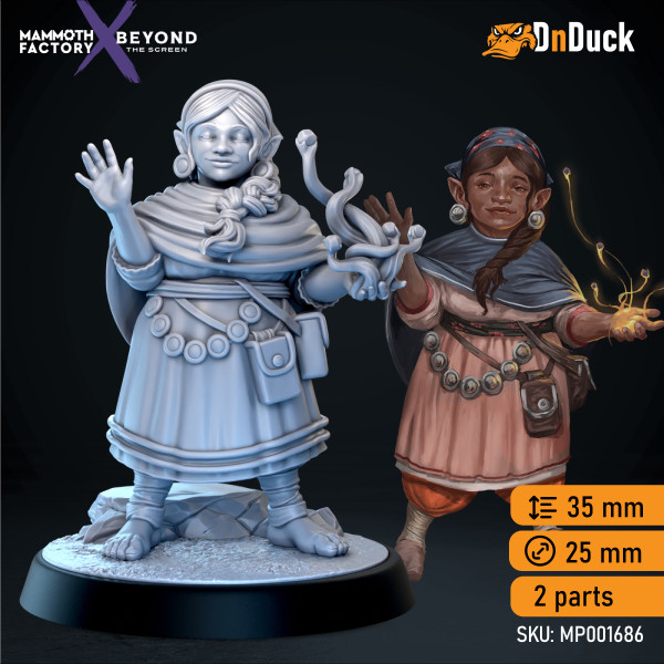 Buy 3d miniature Halfling. Druid / Sorcerer / Cleric. Halfling Empath. DnDuck Miniatures Store. 3D figures of characters, elves, monsters, bestiaries, landscape, dragons figures and accessories for role-playing games
