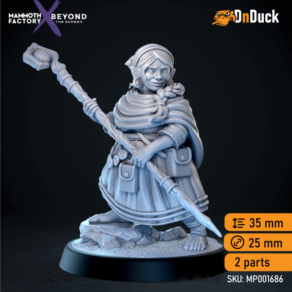 Buy 3d miniature Halfling. Druid / Sorcerer / Cleric. Halfling Empath. DnDuck Miniatures Store. 3D figures of characters, elves, monsters, bestiaries, landscape, dragons figures and accessories for role-playing games