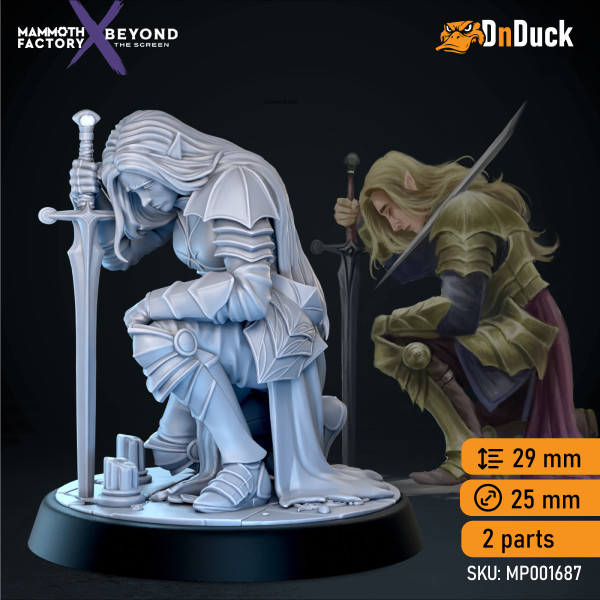 Buy 3d miniature Elf. Fighter / Paladin. Lady Lament. DnDuck Miniatures Store. 3D figures of characters, elves, monsters, bestiaries, landscape, dragons figures and accessories for role-playing games