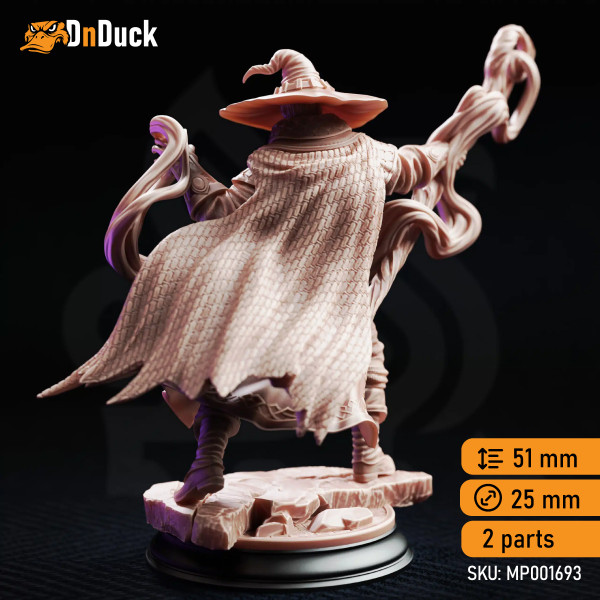 Buy 3d miniature Human. Sorcerer / Wizard. Big Hat Harrison – Professor of the Unknown. DnDuck Miniatures Store. 3D figures of characters, elves, monsters, bestiaries, landscape, dragons figures and accessories for role-playing games