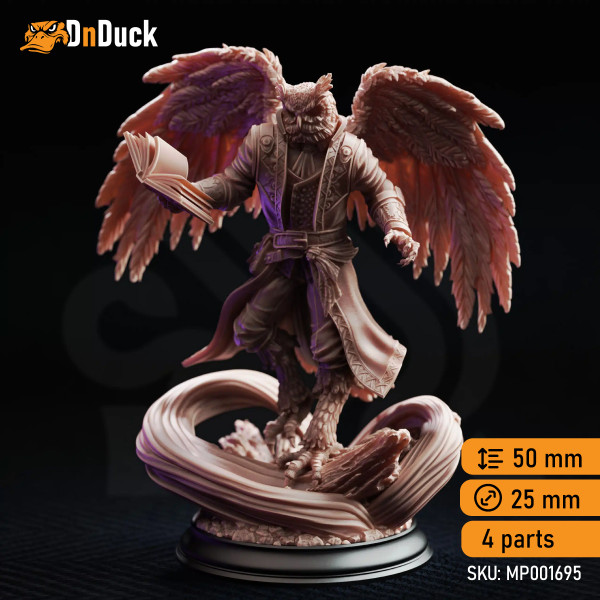 Buy 3d miniature Owlin. Sorcerer / Wizard. Hoover Brightfeather – Student of Evocation. DnDuck Miniatures Store. 3D figures of characters, elves, monsters, bestiaries, landscape, dragons figures and accessories for role-playing games