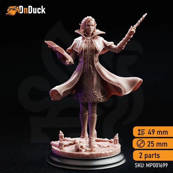 Buy 3d miniature Elf. Wizard / Warlock. Margaux Delecour – Headmistress. DnDuck Miniatures Store. 3D figures of characters, elves, monsters, bestiaries, landscape, dragons figures and accessories for role-playing games