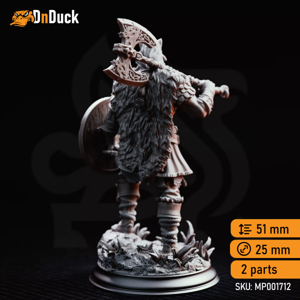 Buy 3d miniature Human. Barbarian. Skjolnir Ulvar – Barbarian of the Wolf. DnDuck Miniatures Store. 3D figures of characters, elves, monsters, bestiaries, landscape, dragons figures and accessories for role-playing games