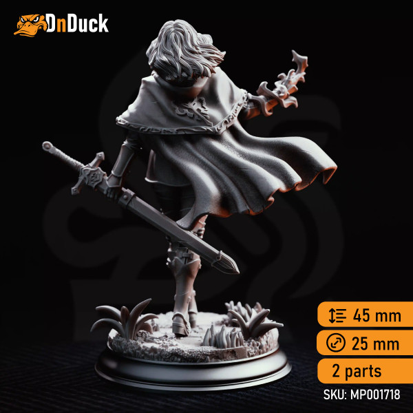 Buy 3d miniature Human. Fighter / Paladin. Erina of Amarth – Proctor of Canos. DnDuck Miniatures Store. 3D figures of characters, elves, monsters, bestiaries, landscape, dragons figures and accessories for role-playing games