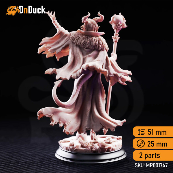 Buy 3d miniature Tiefling. Sorcerer / Warlock. Mallory the Envious – The Dark Ruler. DnDuck Miniatures Store. 3D figures of characters, elves, monsters, bestiaries, landscape, dragons figures and accessories for role-playing games