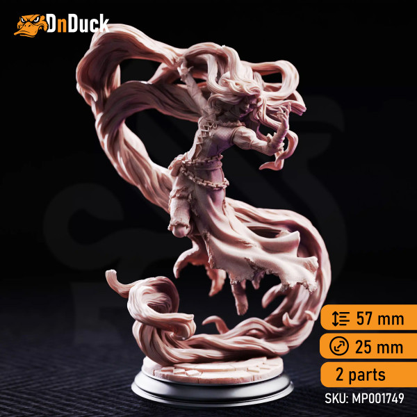 Buy 3d miniature Human / Dhampir / Genasi. Sorcerer / Wizard. Rapunzel the Mad – Broken Princess. DnDuck Miniatures Store. 3D figures of characters, elves, monsters, bestiaries, landscape, dragons figures and accessories for role-playing games