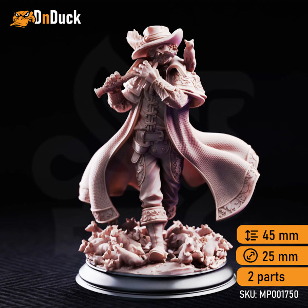 Buy 3d miniature Human. Bard. Hamelin Pansworth – The Pied Piper. DnDuck Miniatures Store. 3D figures of characters, elves, monsters, bestiaries, landscape, dragons figures and accessories for role-playing games
