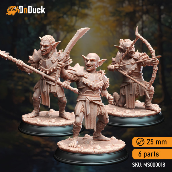 Buy 3d miniature Goblin. Urkadu Goblins, Goblin Bandits. DnDuck Miniatures Store. 3D figures of characters, elves, monsters, bestiaries, landscape, dragons figures and accessories for role-playing games