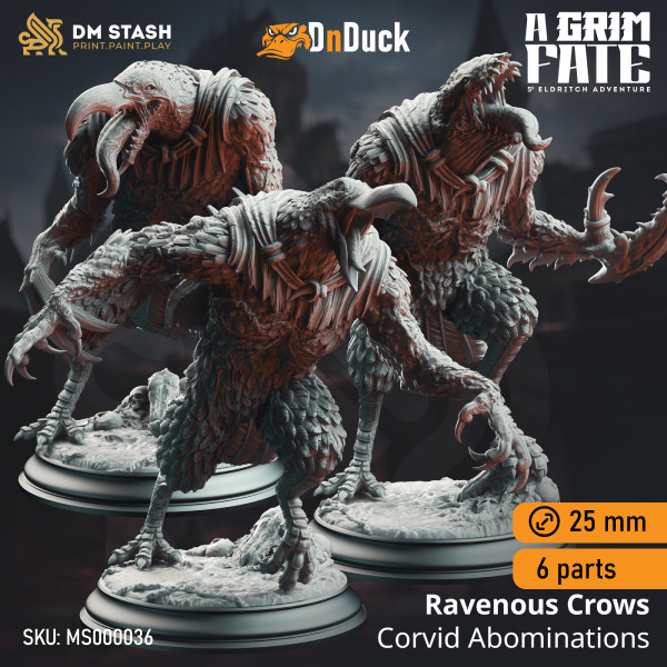 Buy 3d miniature Monster. Corvid Abominations, Eldritch Ravenous Crows. DnDuck Miniatures Store. 3D figures of characters, elves, monsters, bestiaries, landscape, dragons figures and accessories for role-playing games
