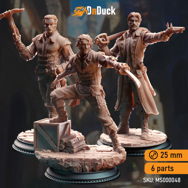 Buy 3d miniature Humanoid. Bandit Swashbuckler Thugs - Rossa Cartel Enforcers. DnDuck Miniatures Store. 3D figures of characters, elves, monsters, bestiaries, landscape, dragons figures and accessories for role-playing games