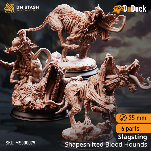 Buy 3d miniature Monster. Slagsting – Shapeshifted Blood Hounds. DnDuck Miniatures Store. 3D figures of characters, elves, monsters, bestiaries, landscape, dragons figures and accessories for role-playing games